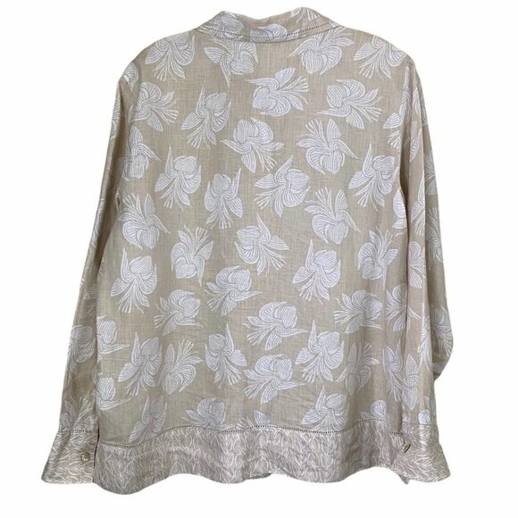 Sigrid Olsen Linen Beige Floral Graphic Shirt M - Picture 6 of 8